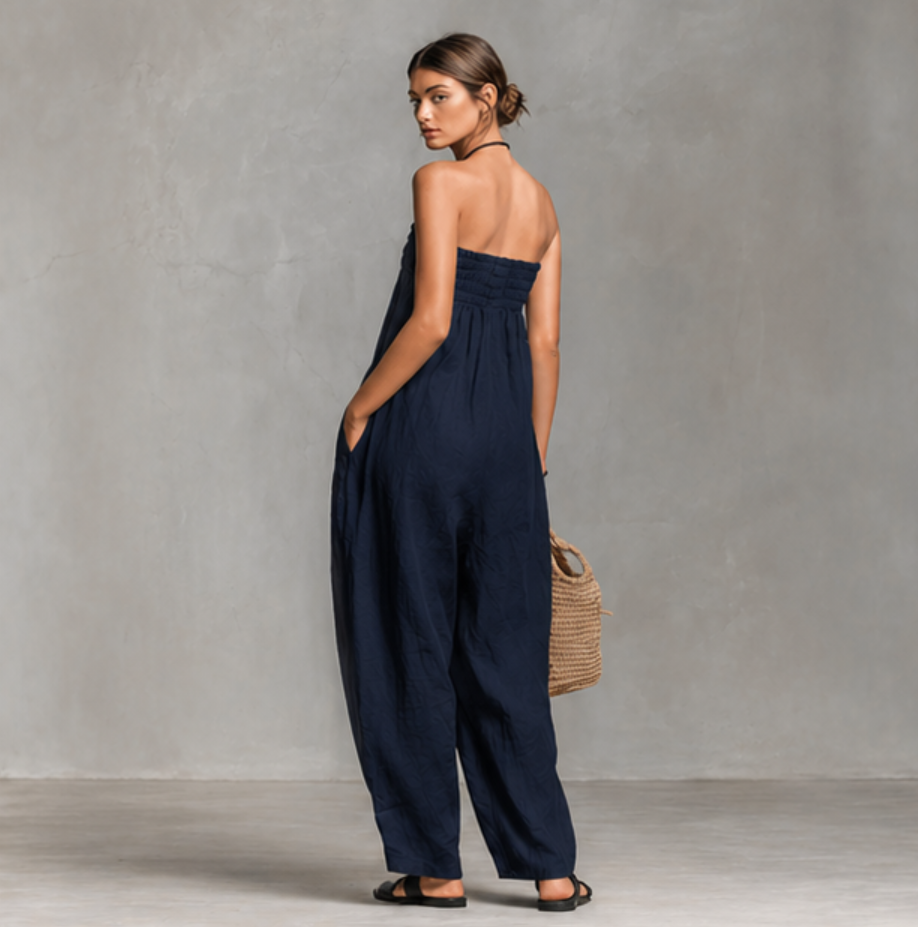 Strapless Linen Wide-Leg Jumpsuit