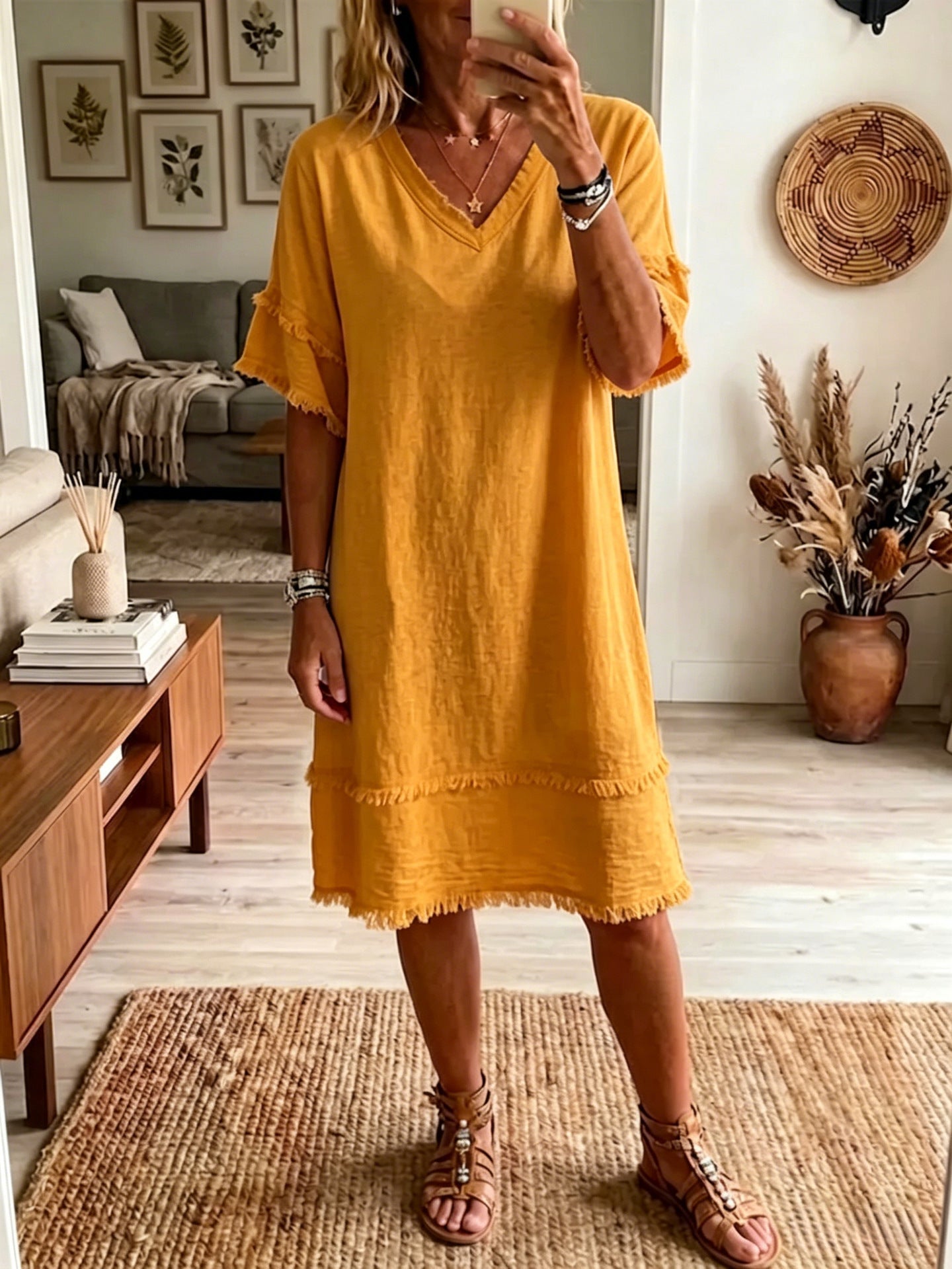 V-neck Casual Loose-fitting Dress