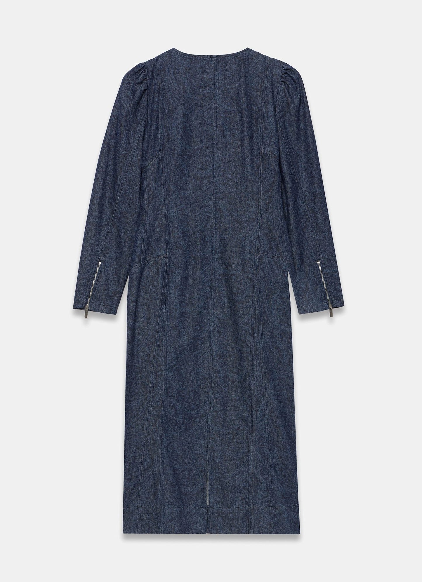 Dark Indigo Paisley Print Denim Midi Dress