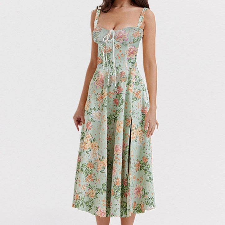 High-end Halter-style Spicy Girl Backless Dress With Floral Print