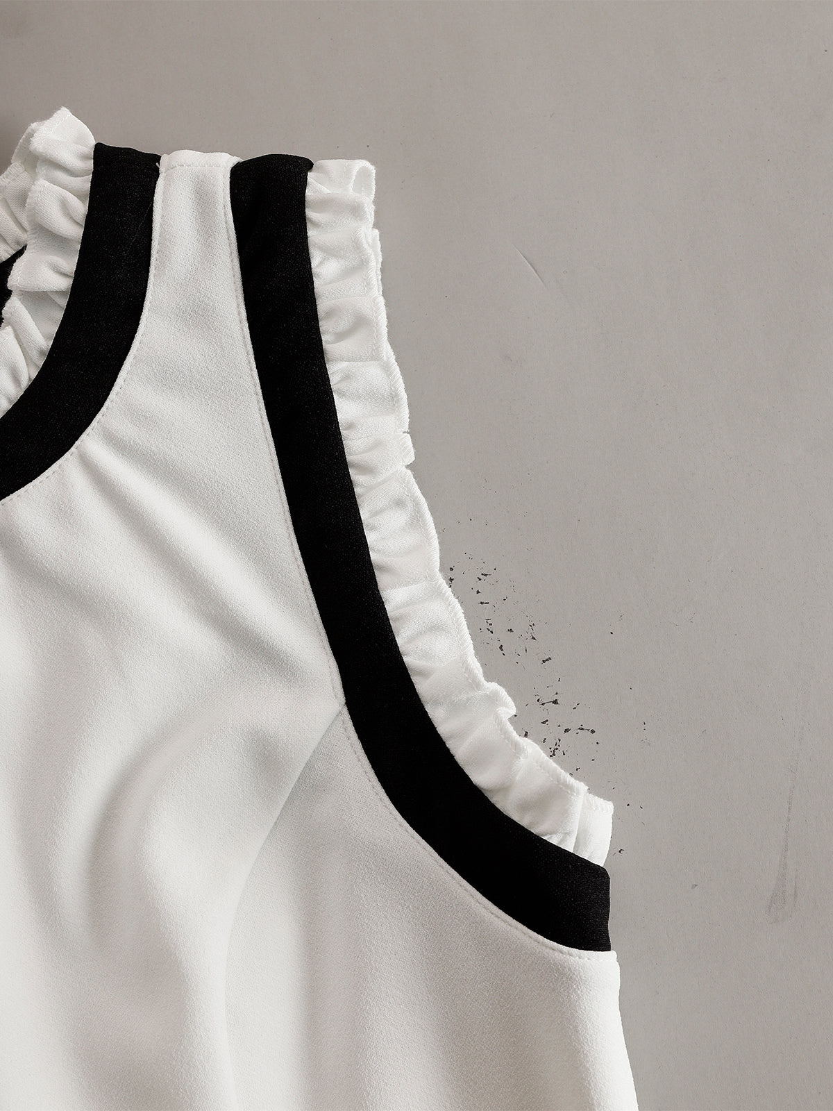 White Midi Dress With Black Ruffle Trim