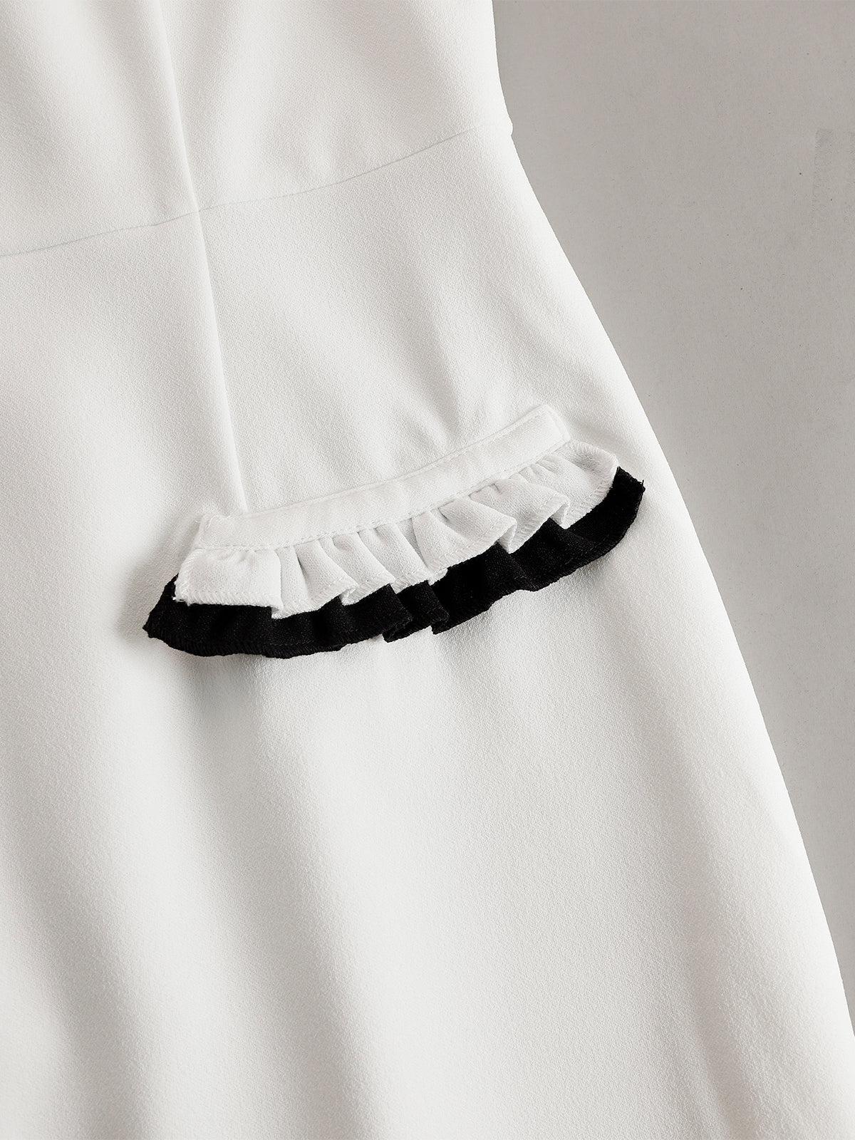 White Midi Dress With Black Ruffle Trim