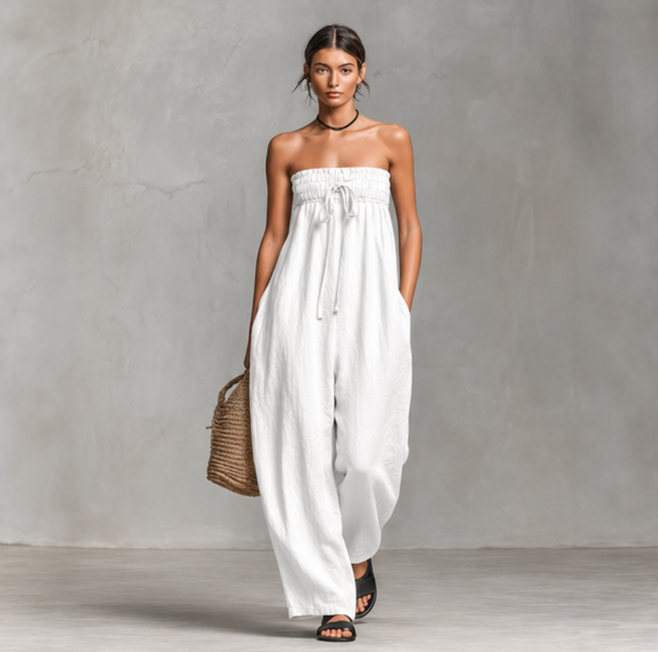 Strapless Linen Wide-Leg Jumpsuit