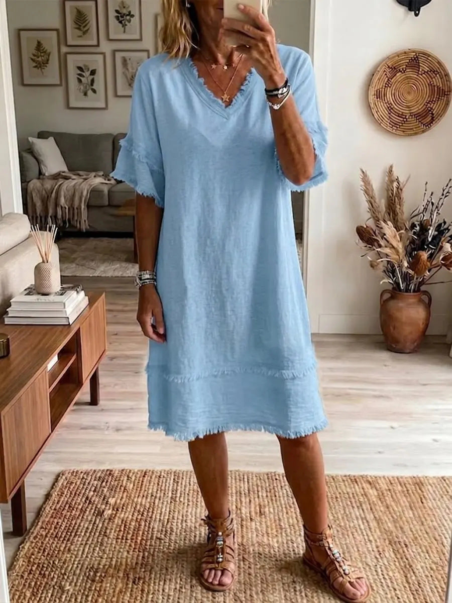 V-neck Casual Loose-fitting Dress