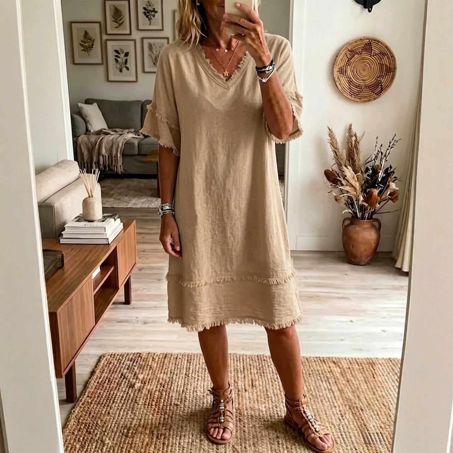 V-neck Casual Loose-fitting Dress