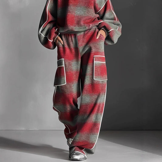 Contrast Piping Plaid Oversized Set – Urban Chic Two-Piece Loungewear