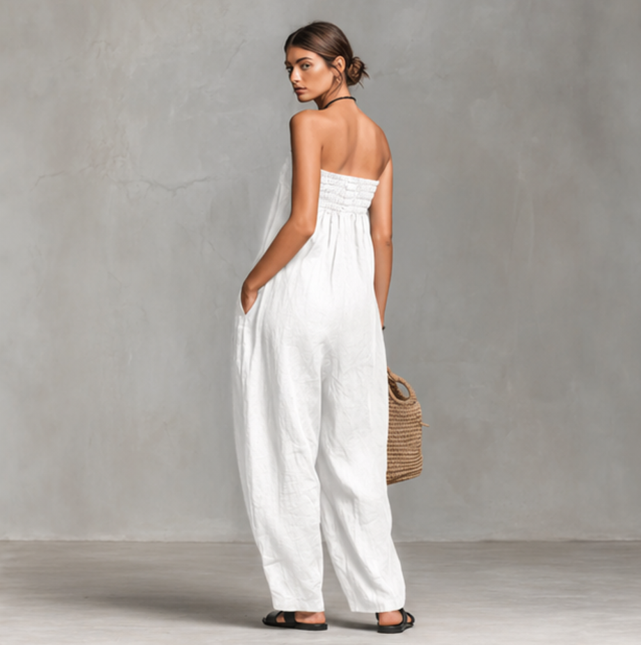 Strapless Linen Wide-Leg Jumpsuit