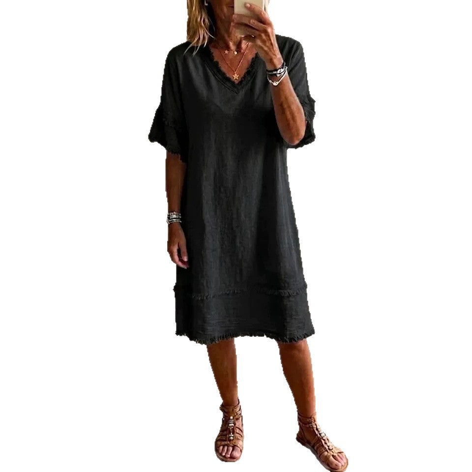 V-neck Casual Loose-fitting Dress