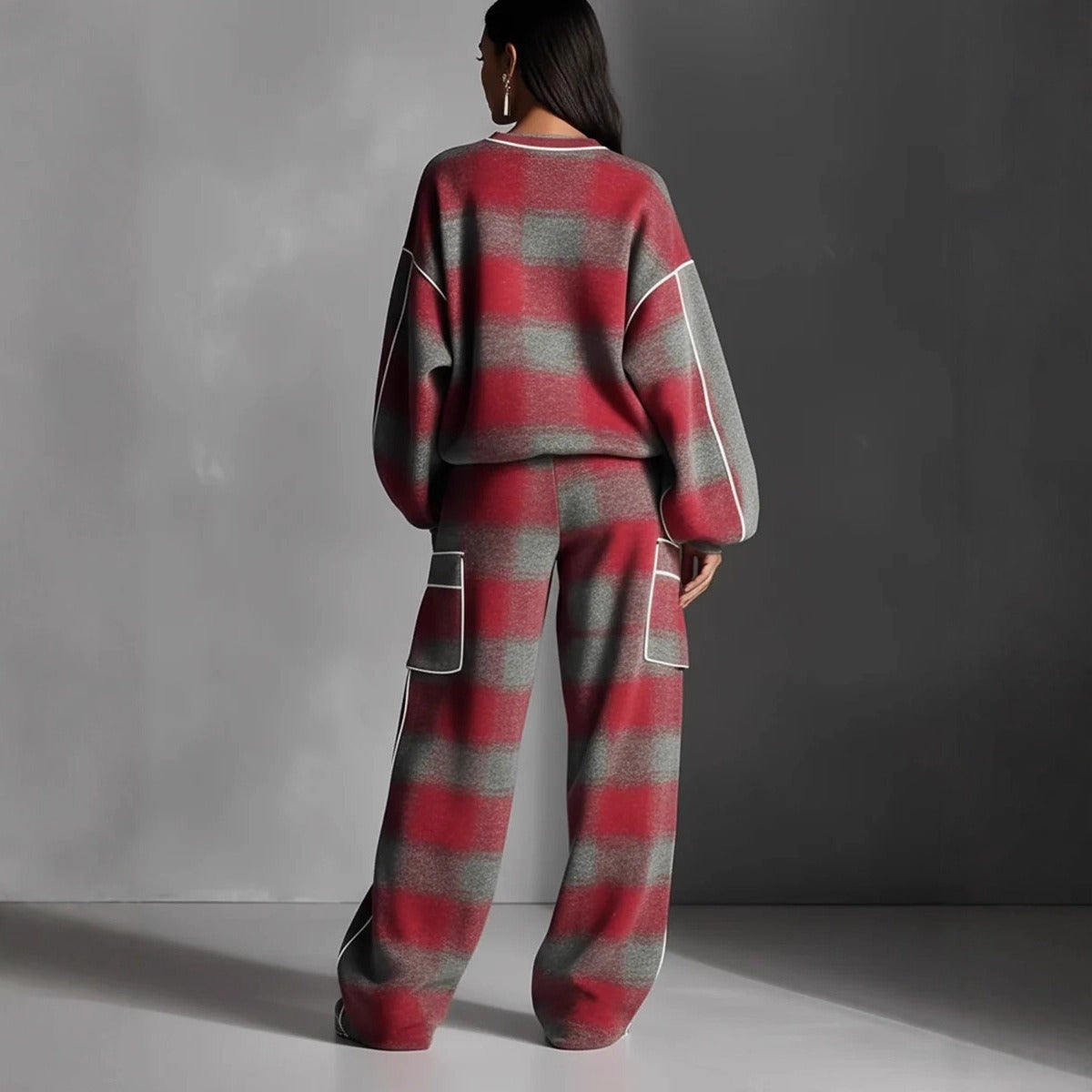 Contrast Piping Plaid Oversized Set – Urban Chic Two-Piece Loungewear