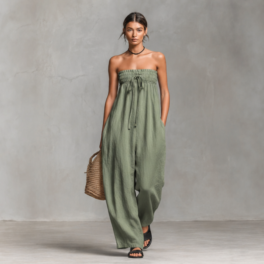 Strapless Linen Wide-Leg Jumpsuit