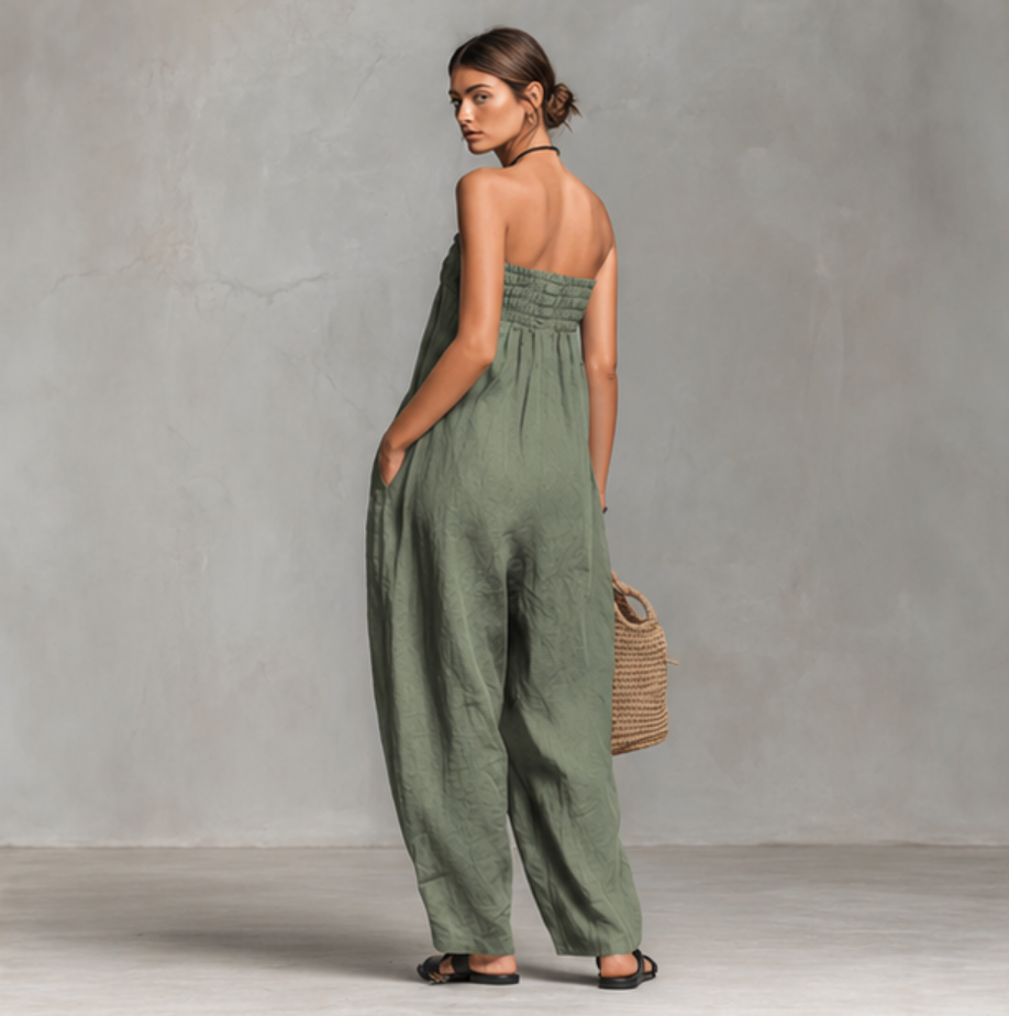 Strapless Linen Wide-Leg Jumpsuit