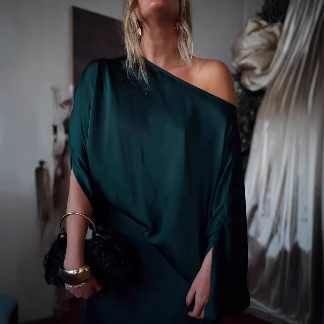 Womens Solid-Color Crew-Neck Long-Sleeve Top Sheath Maxi Skirt