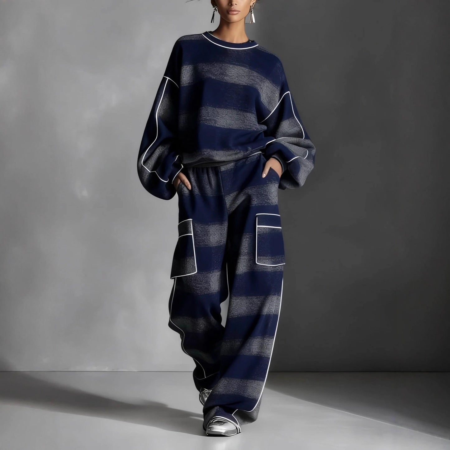 Contrast Piping Plaid Oversized Set – Urban Chic Two-Piece Loungewear