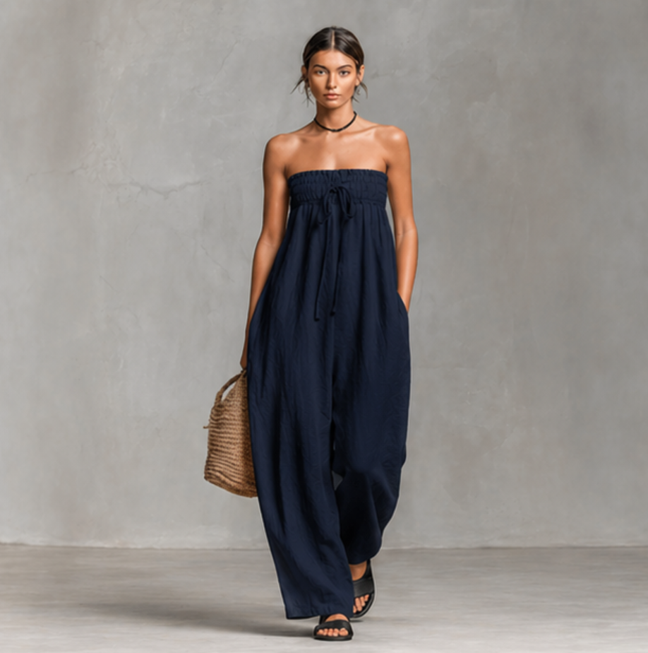 Strapless Linen Wide-Leg Jumpsuit