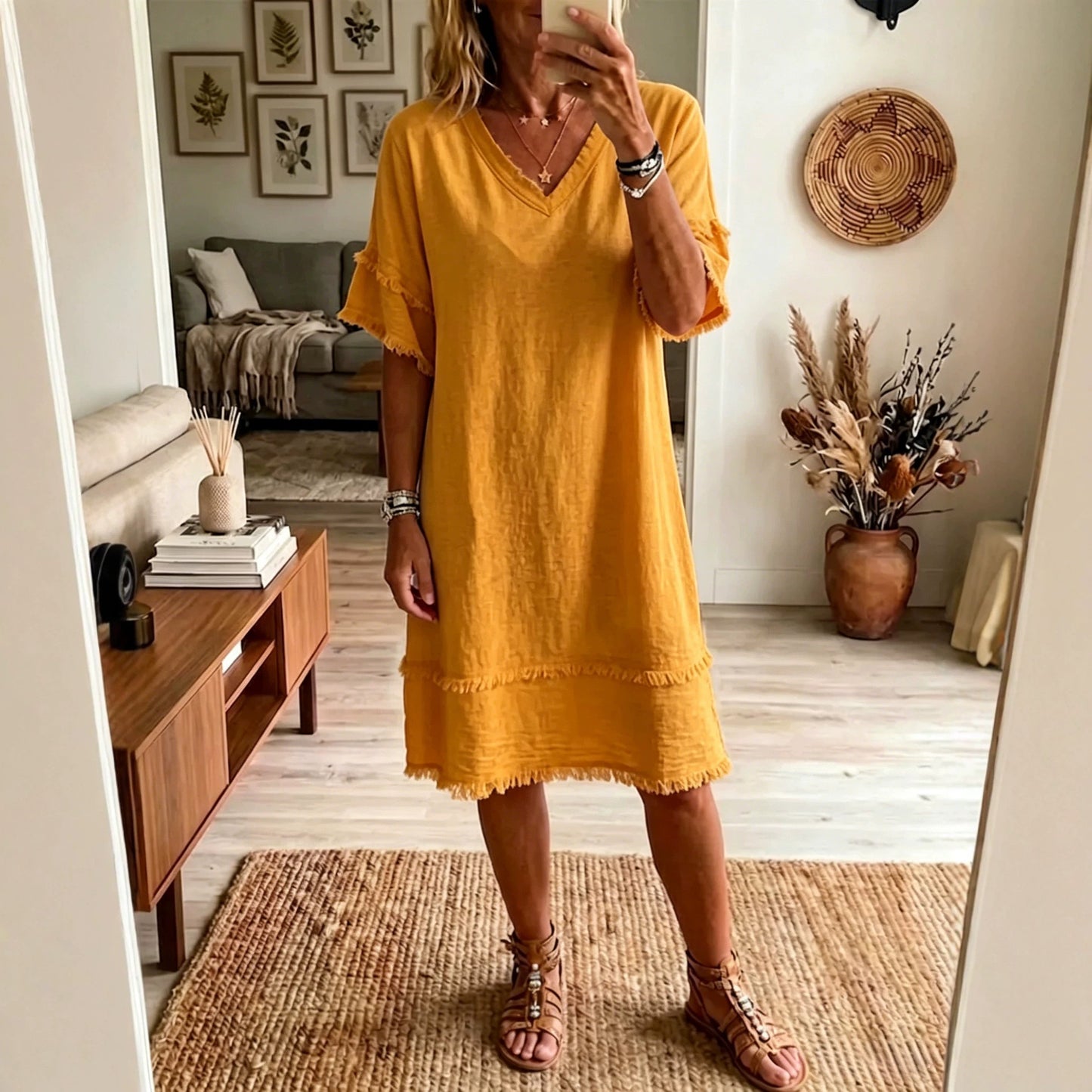 V-neck Casual Loose-fitting Dress