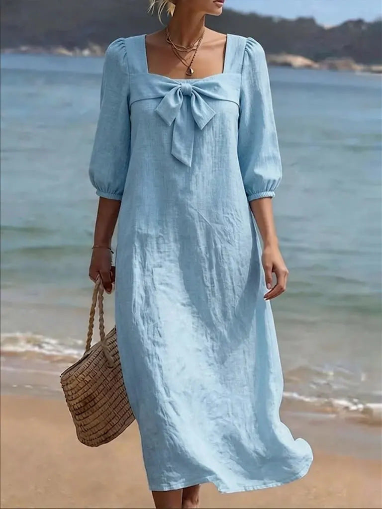 Fashionable Square-Neck Bow-Knot Womens Dress