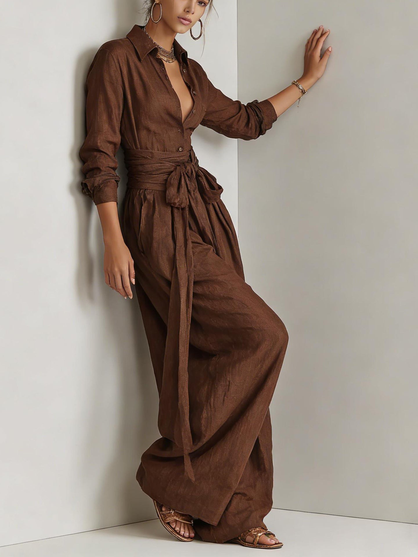 The Elara Two-Piece Linen Jumpsuit Ensemble