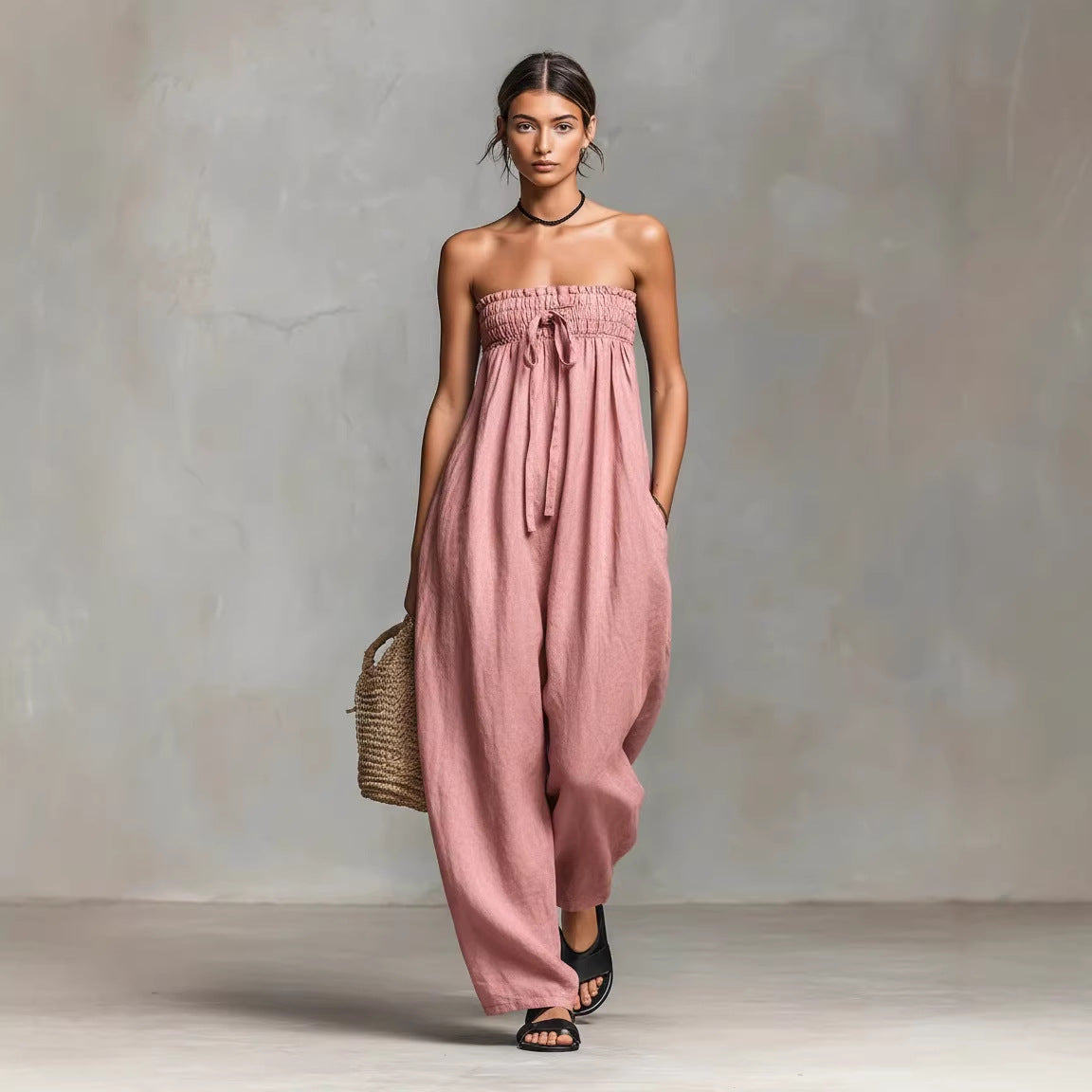 Strapless Linen Wide-Leg Jumpsuit