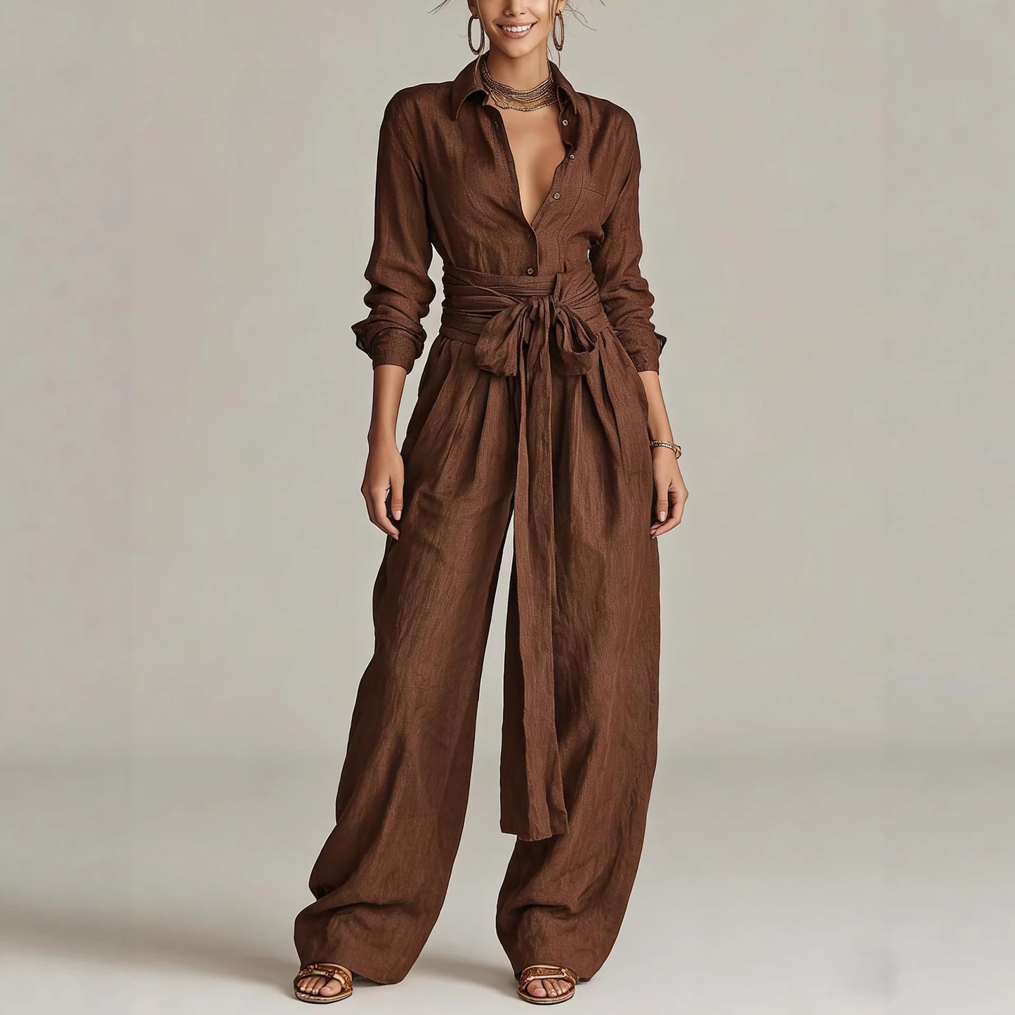 The Elara Two-Piece Linen Jumpsuit Ensemble