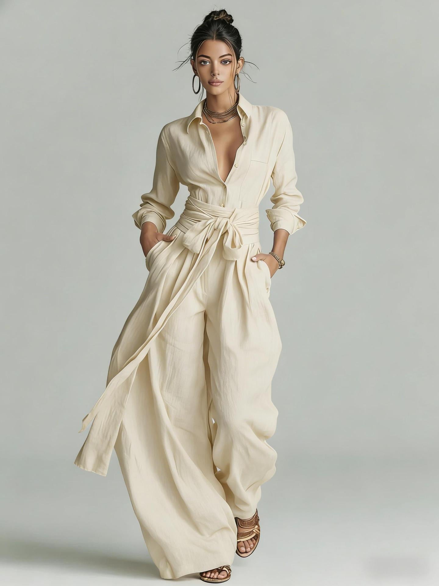The Elara Two-Piece Linen Jumpsuit Ensemble