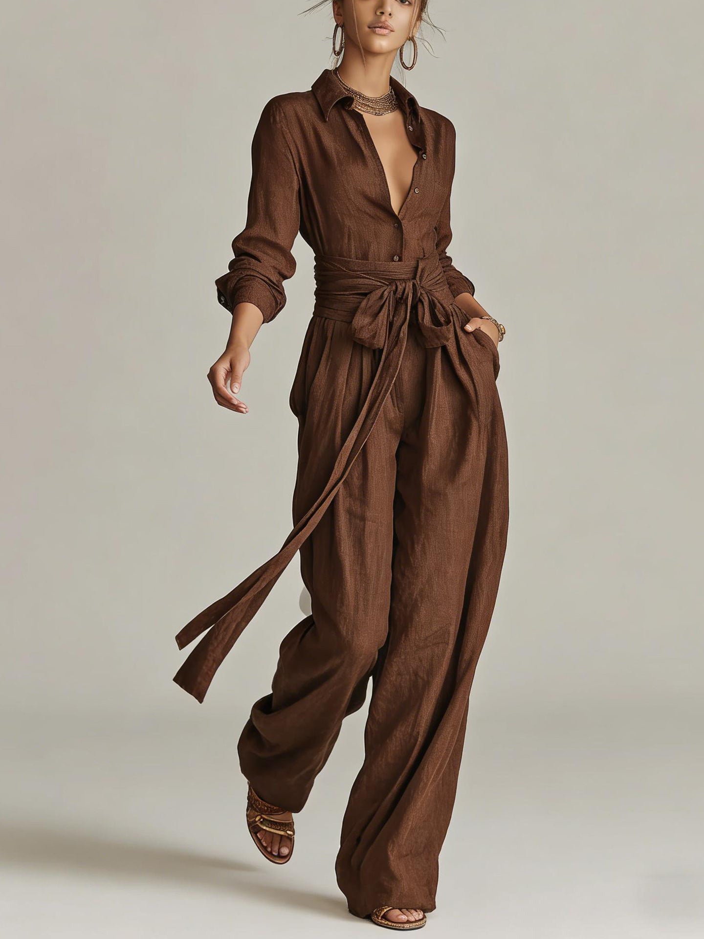 The Elara Two-Piece Linen Jumpsuit Ensemble