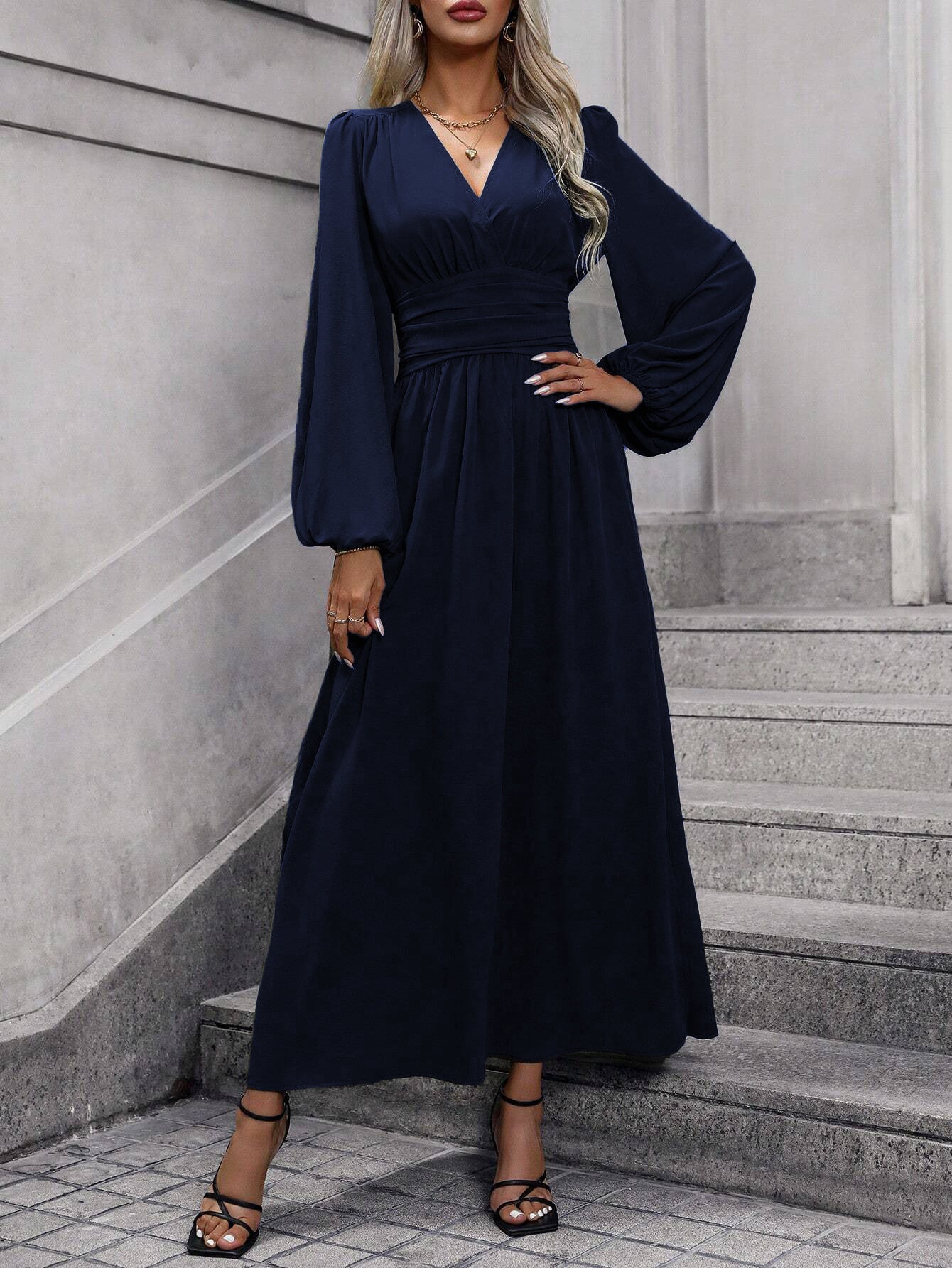 Sheer Cape Mini Dress – Floor-Length Split Sleeve Evening Gown