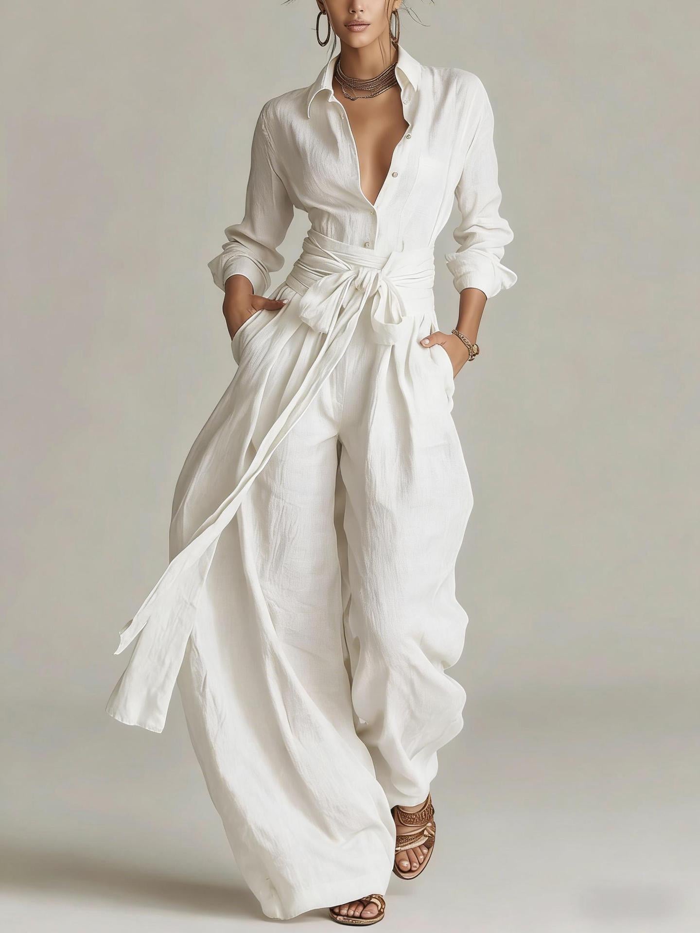 The Elara Two-Piece Linen Jumpsuit Ensemble