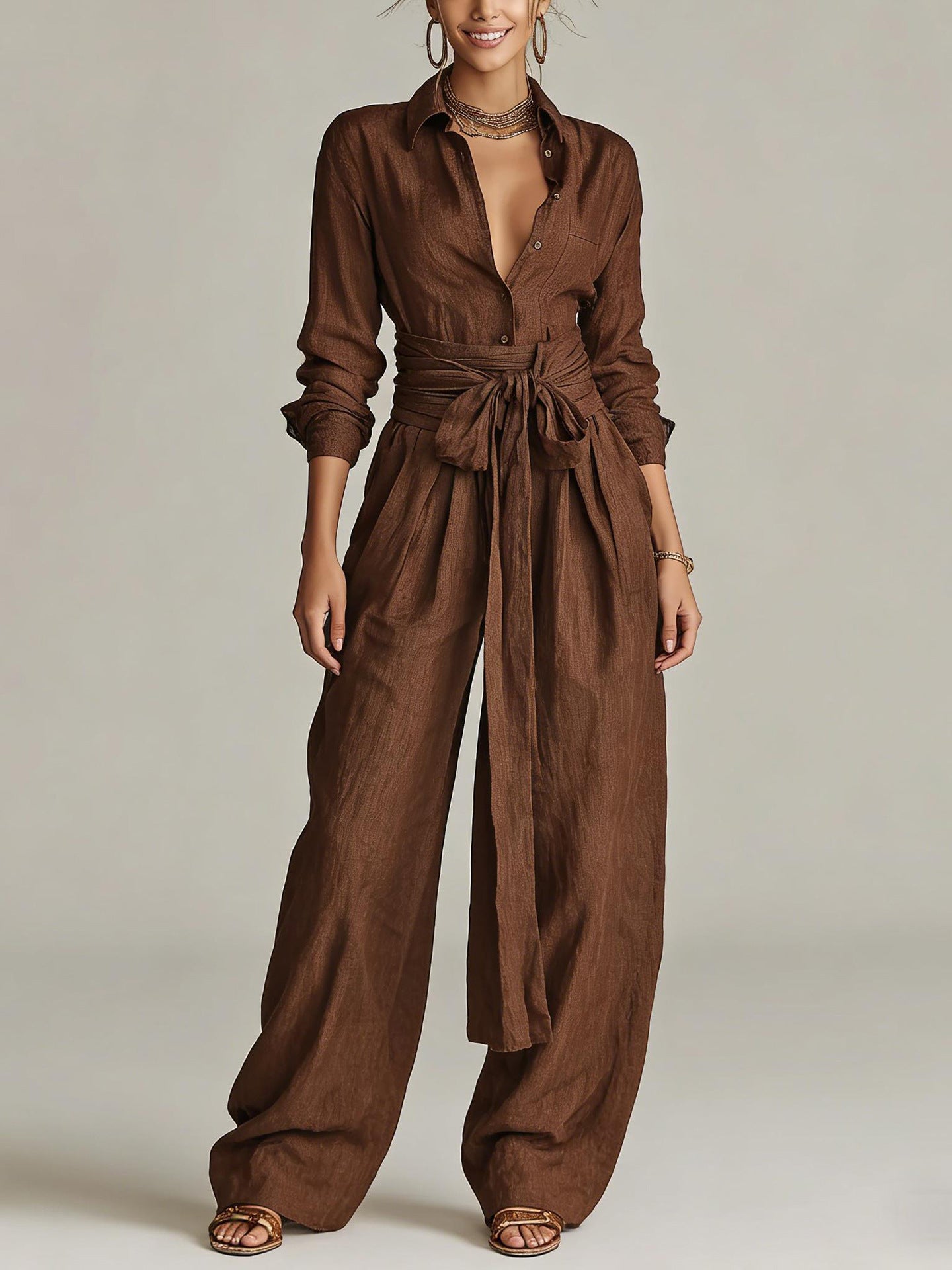 The Elara Two-Piece Linen Jumpsuit Ensemble