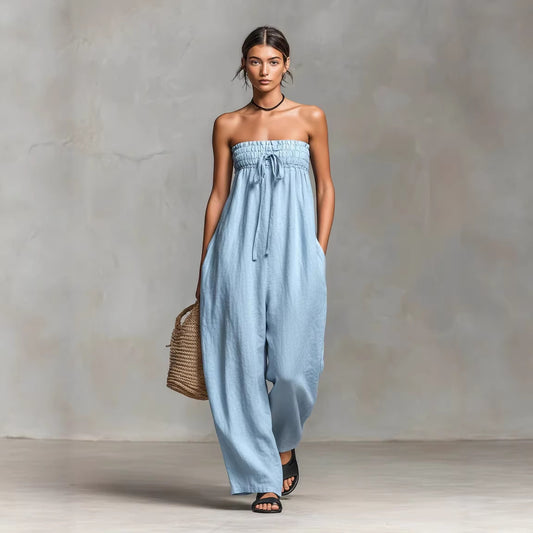 Strapless Linen Wide-Leg Jumpsuit