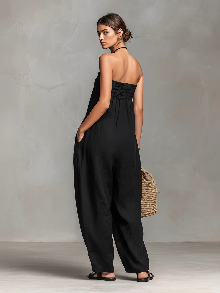 Strapless Linen Wide-Leg Jumpsuit