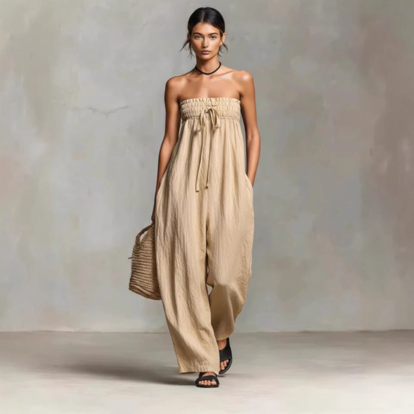 Strapless Linen Wide-Leg Jumpsuit