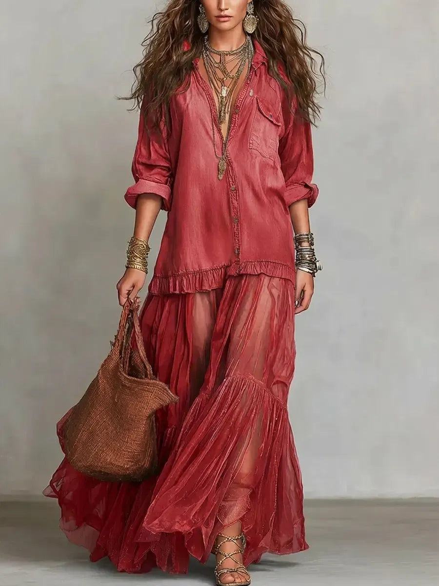 Boho Chic Flowing Maxi Dress Set
