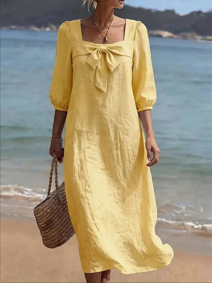 Fashionable Square-Neck Bow-Knot Womens Dress