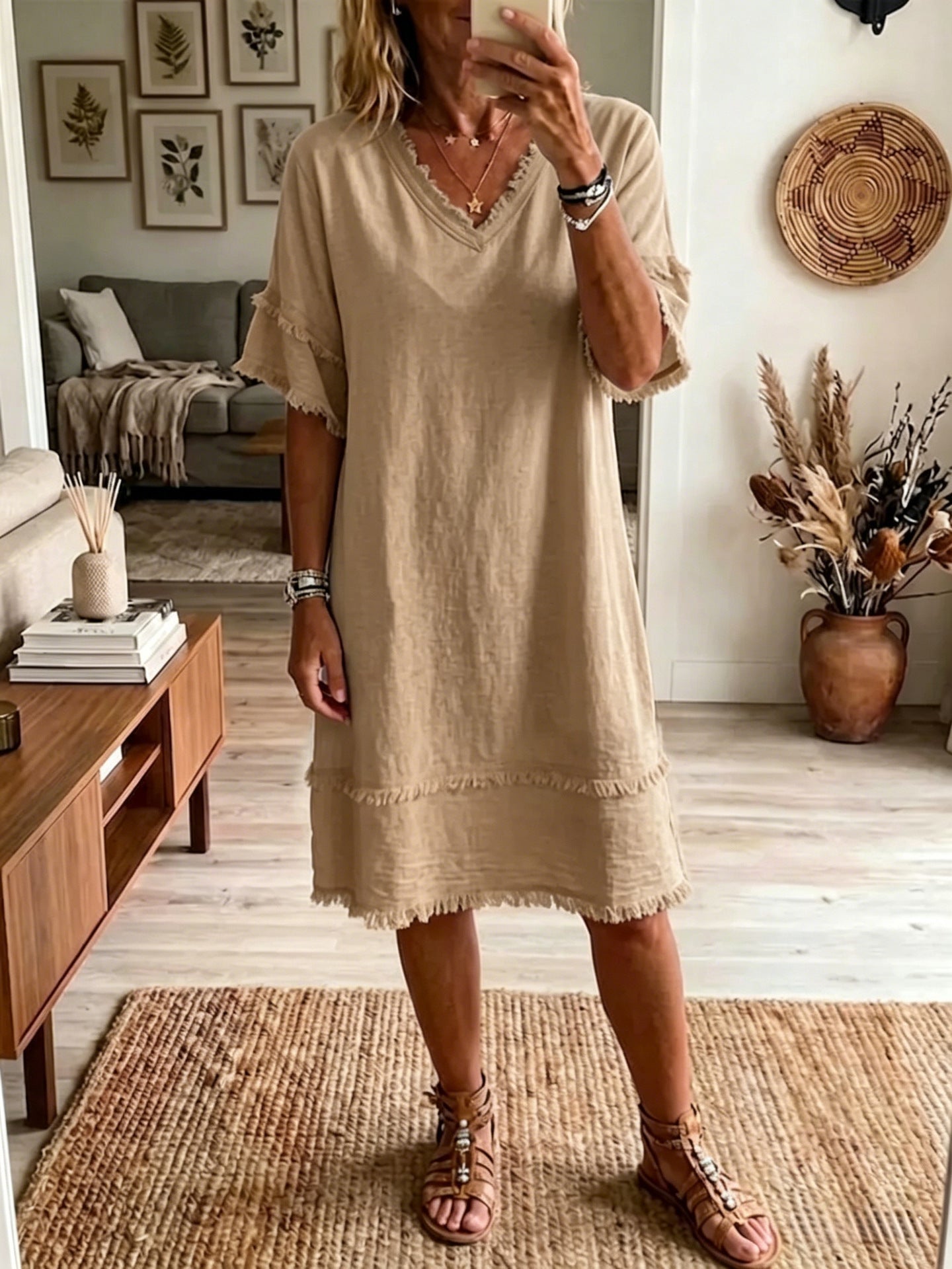 V-neck Casual Loose-fitting Dress