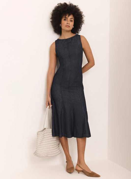 Dark Indigo Denim Midi Dress