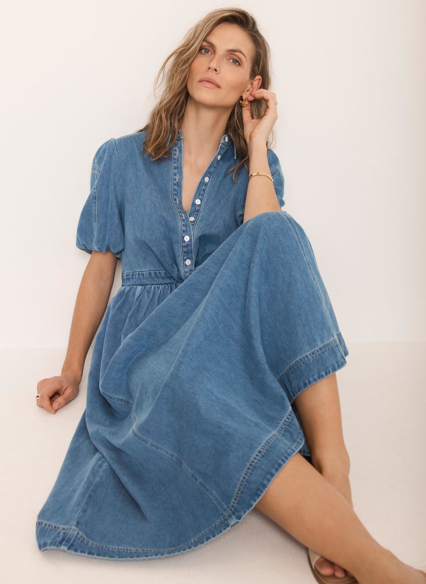 Mid Indigo Denim Twist Midi Dress