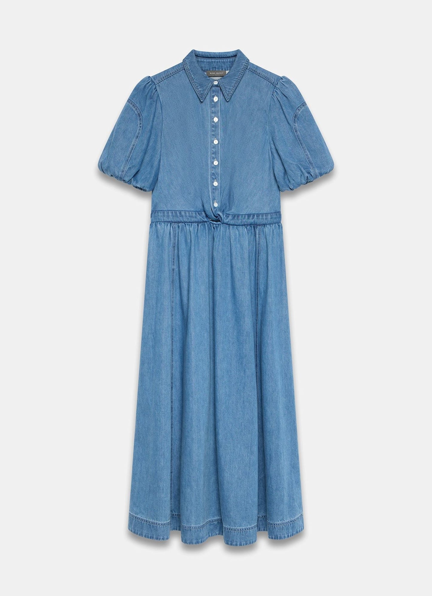 Mid Indigo Denim Twist Midi Dress