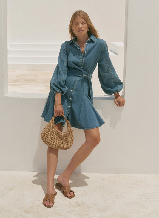 Mid Indigo Denim Mini Shirt Dress