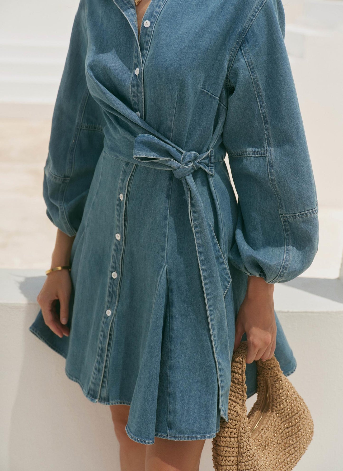 Mid Indigo Denim Mini Shirt Dress