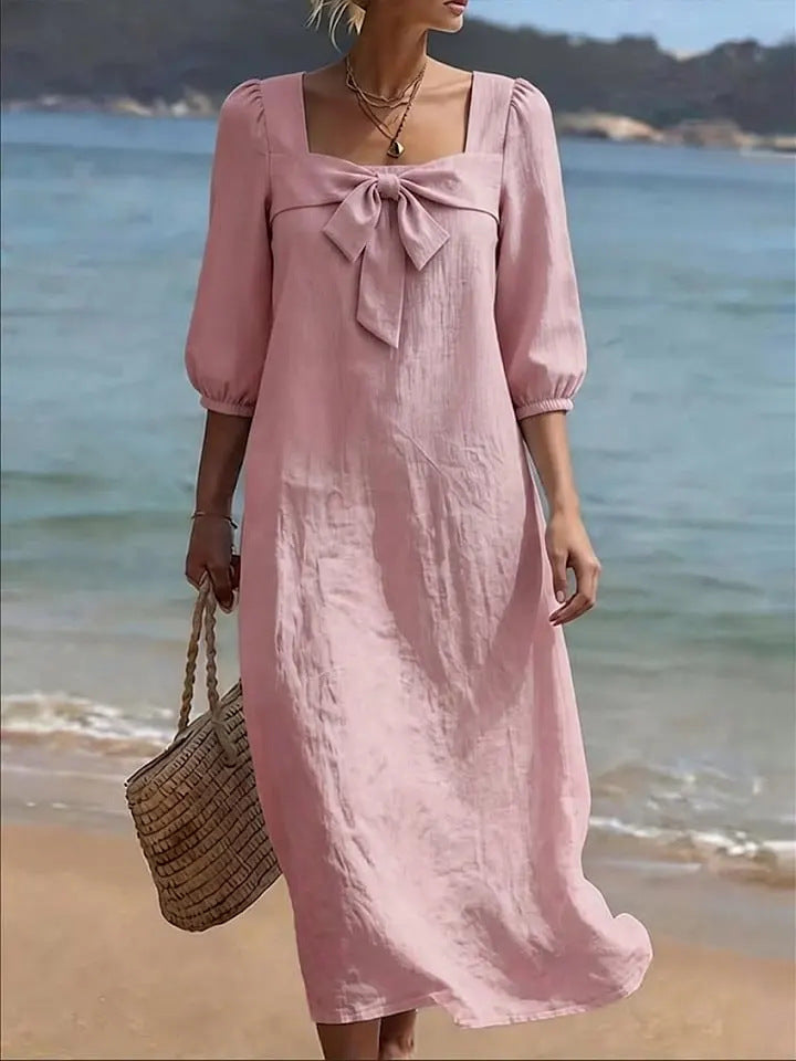 Fashionable Square-Neck Bow-Knot Womens Dress