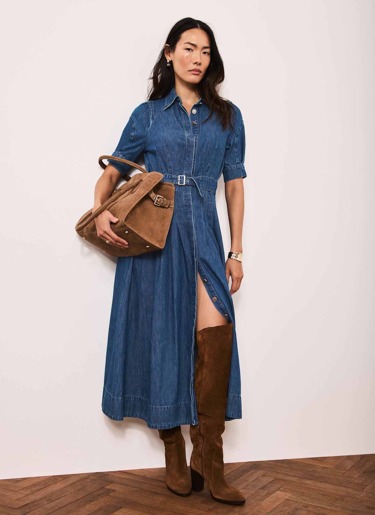 Indigo Denim Midi Shirt Dress