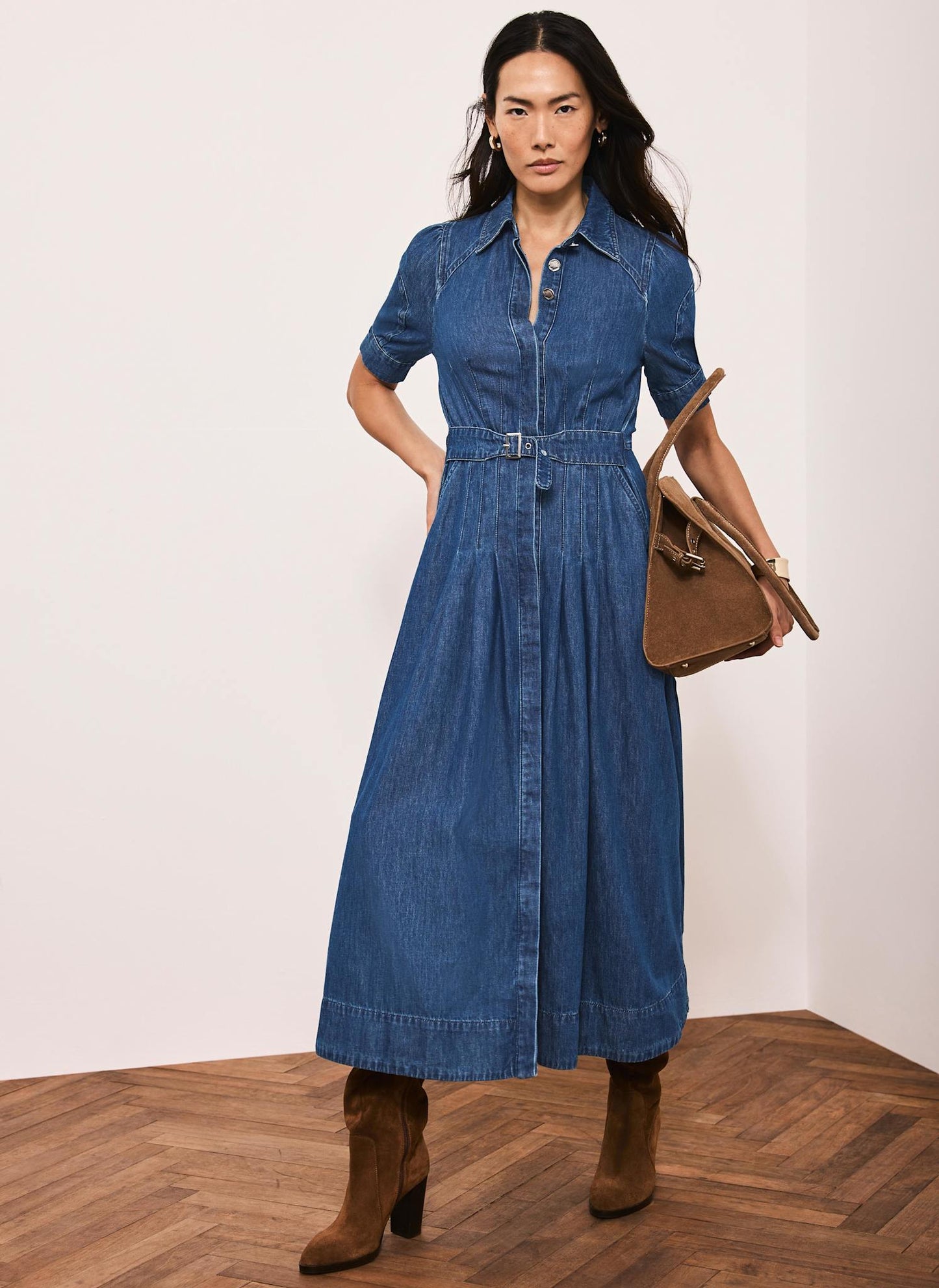 Indigo Denim Midi Shirt Dress