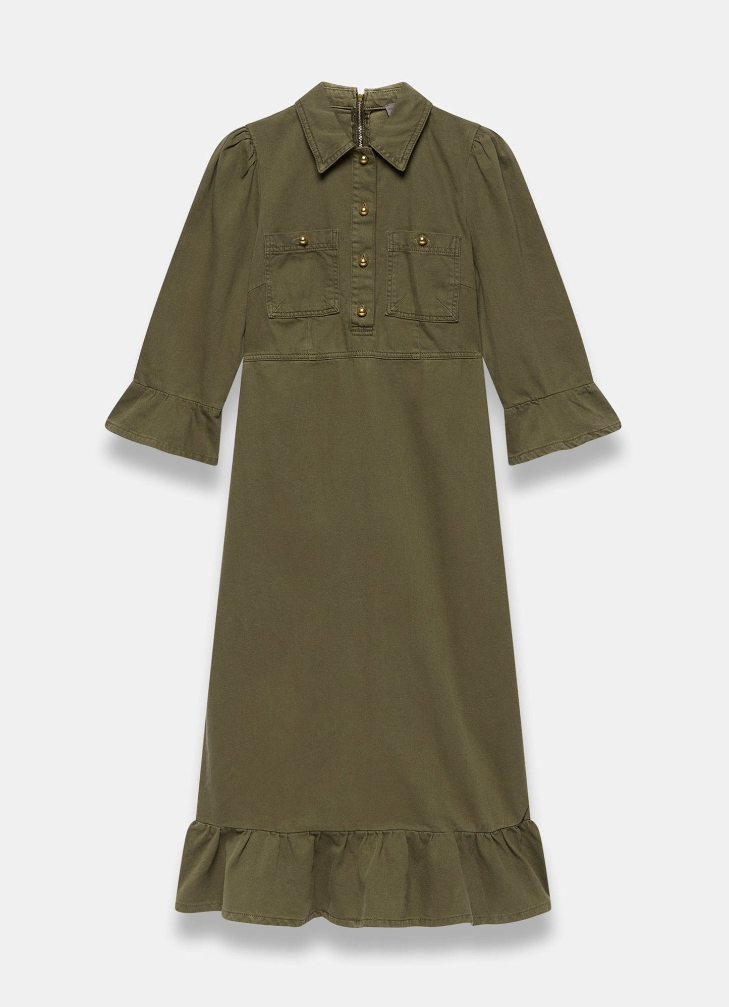 Khaki Denim Midi Shirt Dress