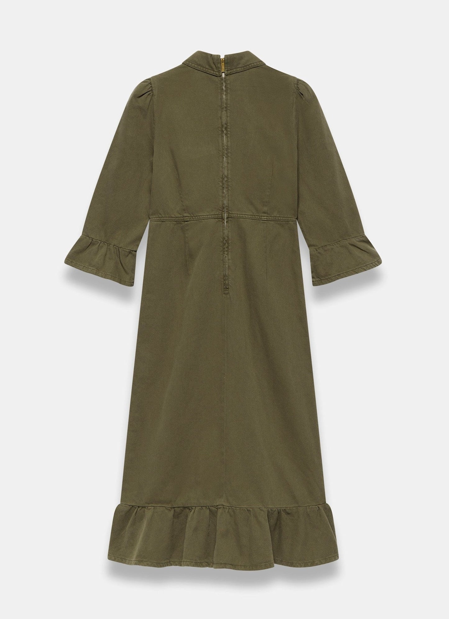 Khaki Denim Midi Shirt Dress