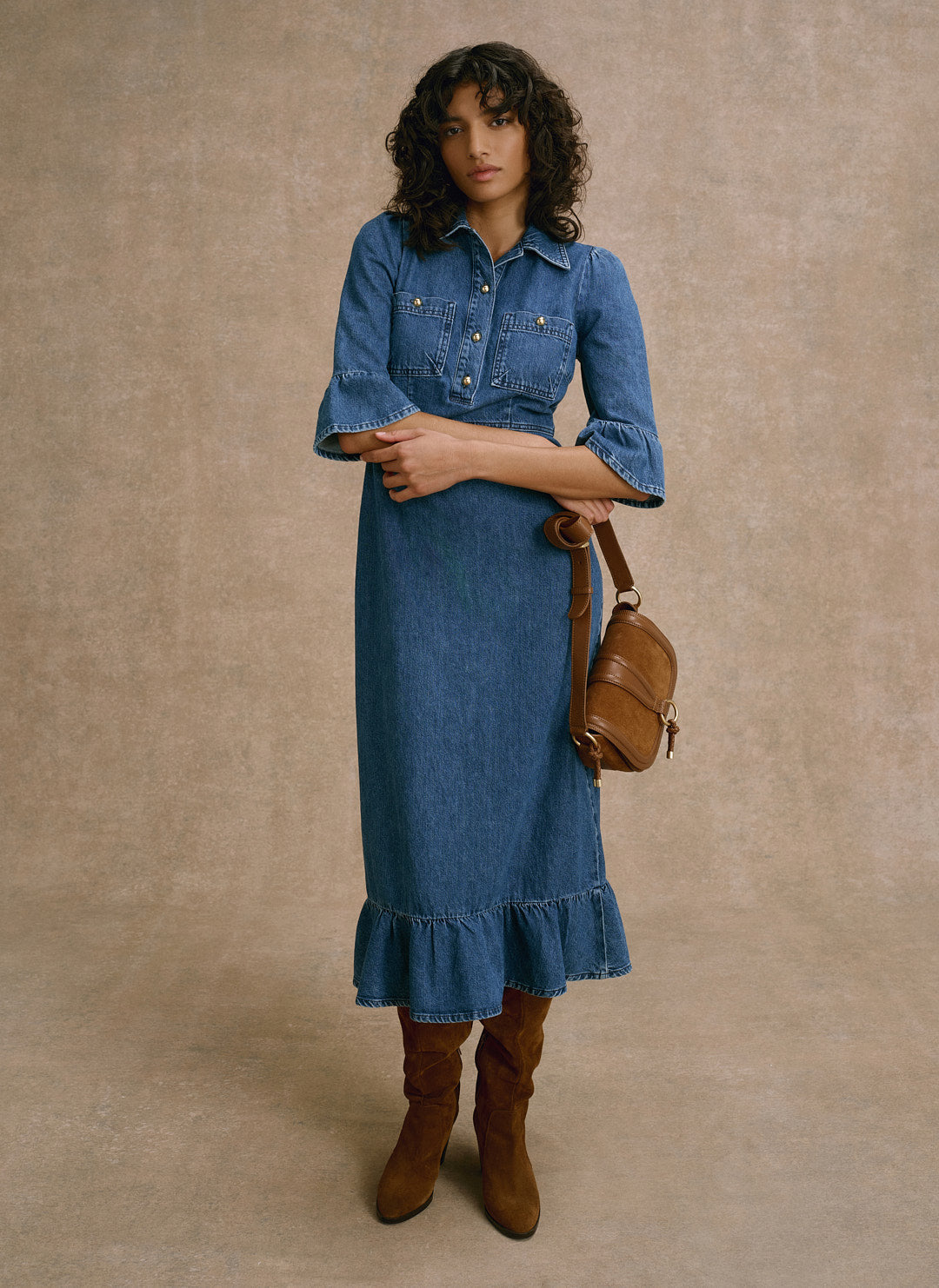 Indigo Denim Midi Shirt Dress