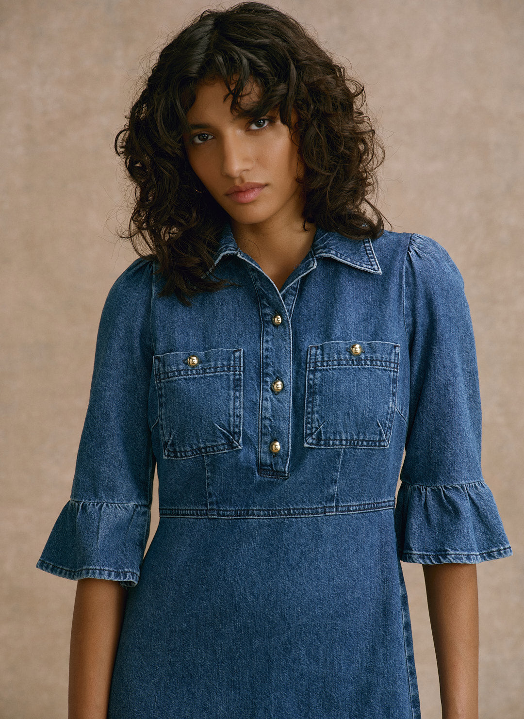 Indigo Denim Midi Shirt Dress