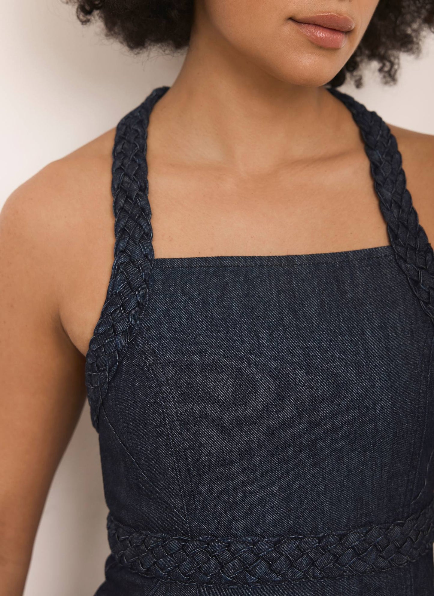 Dark Indigo Denim Halter Midi Dress