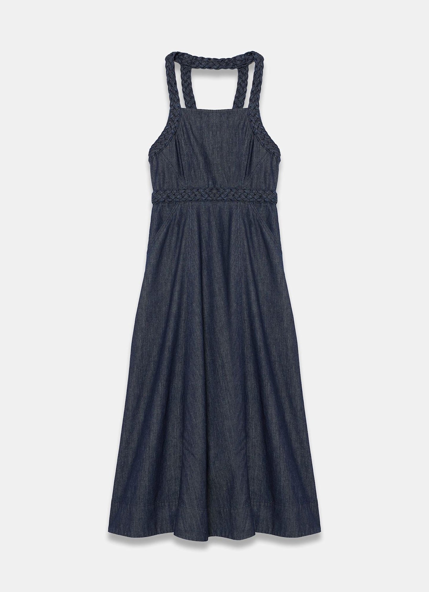 Dark Indigo Denim Halter Midi Dress