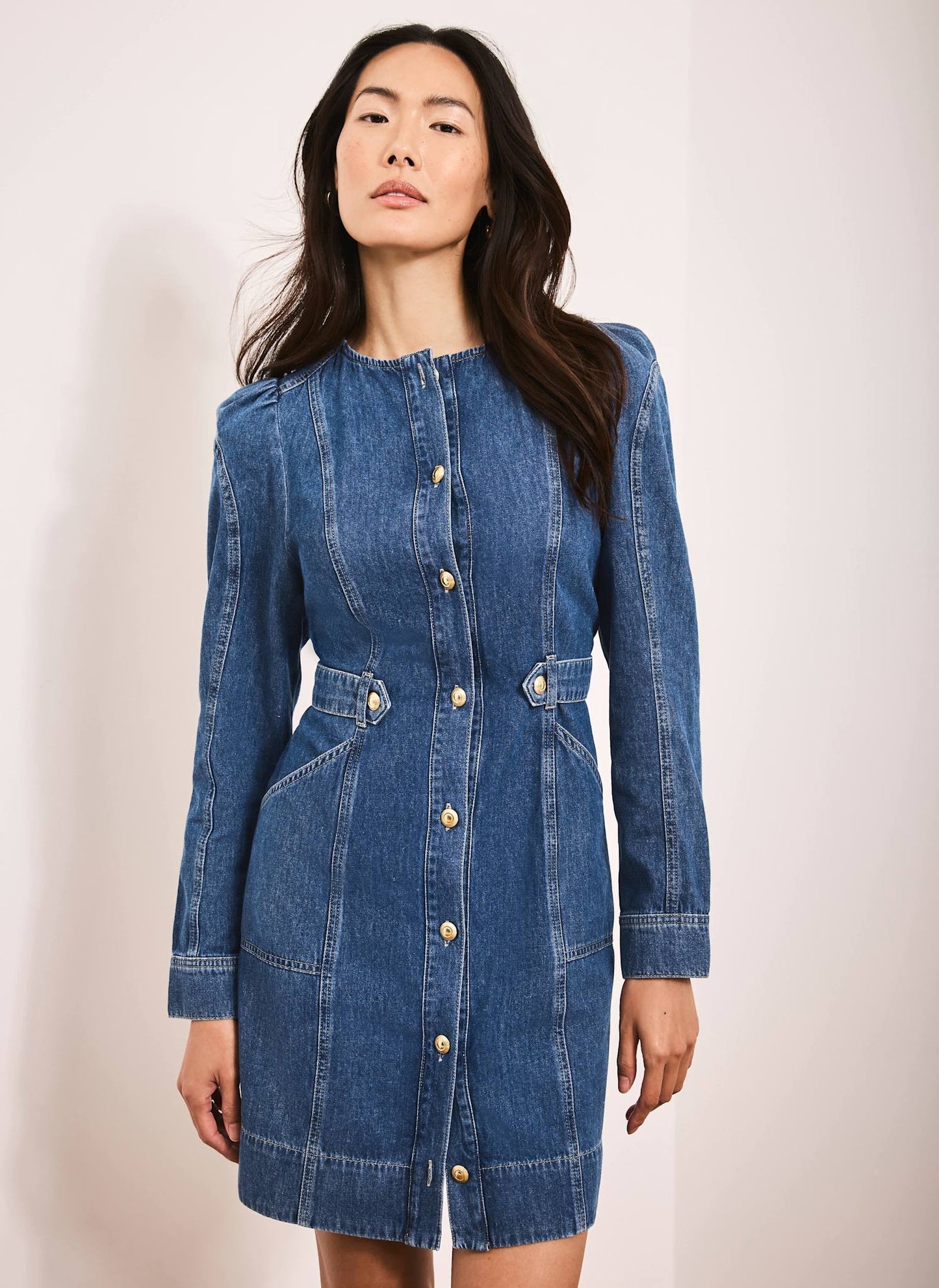 Indigo Denim Puff Sleeve Mini Dress