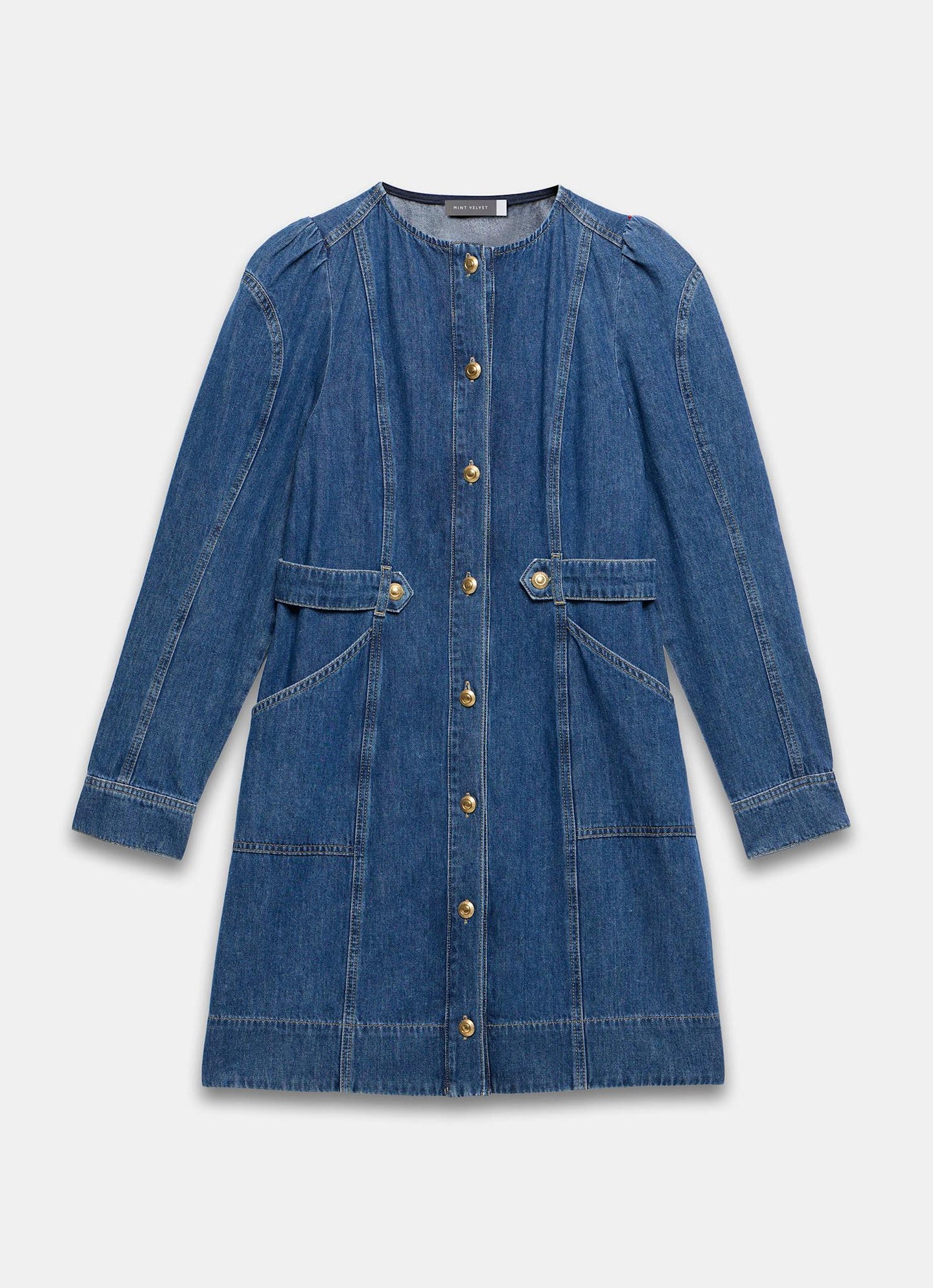 Indigo Denim Puff Sleeve Mini Dress